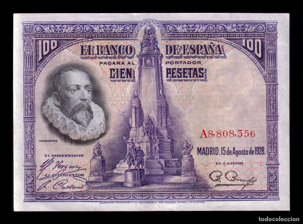 Billetes espa&ntilde;oles: Espa&ntilde;a 100 Pesetas Cervantes 1928 Pick 76 Serie A Ebc Xf