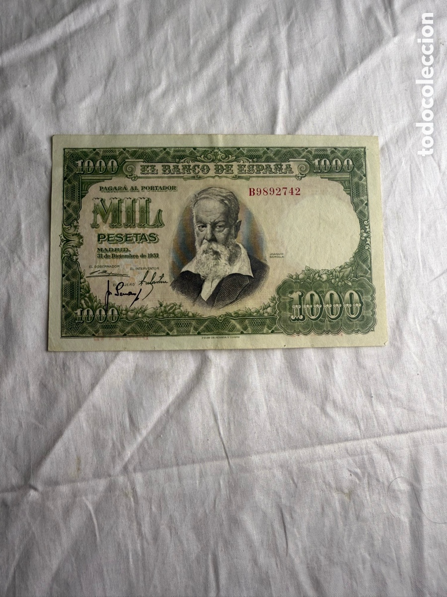 Billetes espa&ntilde;oles: 1.000 PESETAS BANCO DE ESPA&Ntilde;A 1951 &ndash; JOAQU&Iacute;N SOROLLA &ndash; SERIE B