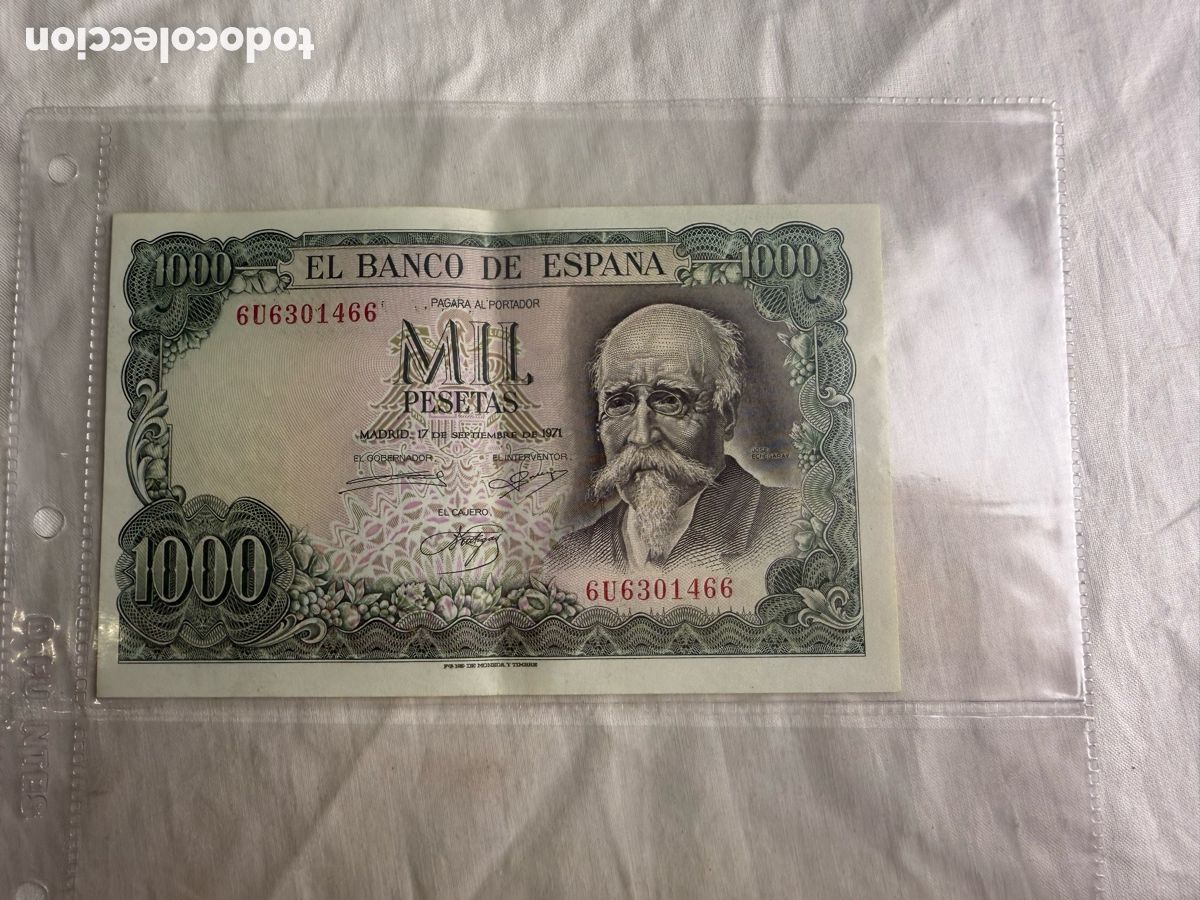 Billetes espa&ntilde;oles: 1.000 PESETAS BANCO DE ESPA&Ntilde;A 1971 &ndash; JOS&Eacute; ECHEGARAY &ndash; SERIE 6U &ndash; PLANCHA
