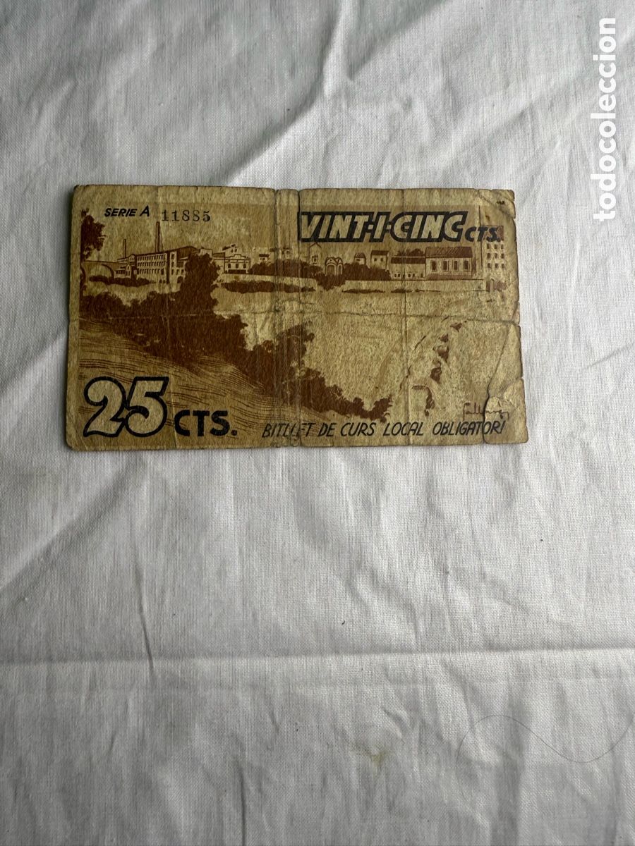 Billetes espa&ntilde;oles: 25 C&Eacute;NTIMOS CONSELL MUNICIPAL DE SALLENT 1937 &ndash; SERIE A &ndash; GUERRA CIVIL