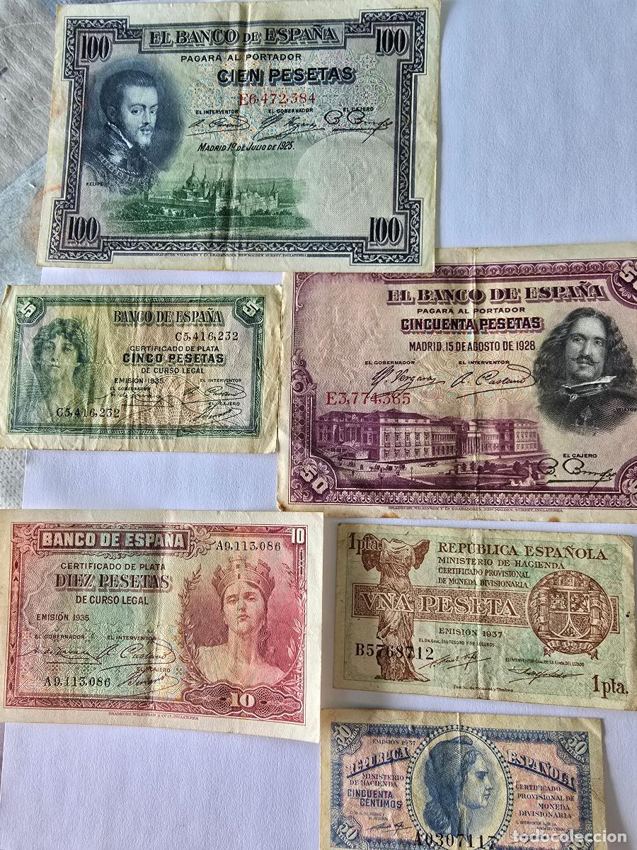 Billetes espa&ntilde;oles: 6 Billetes Banco Espa&ntilde;a 0,50-1-5-10-50-100 pesetas