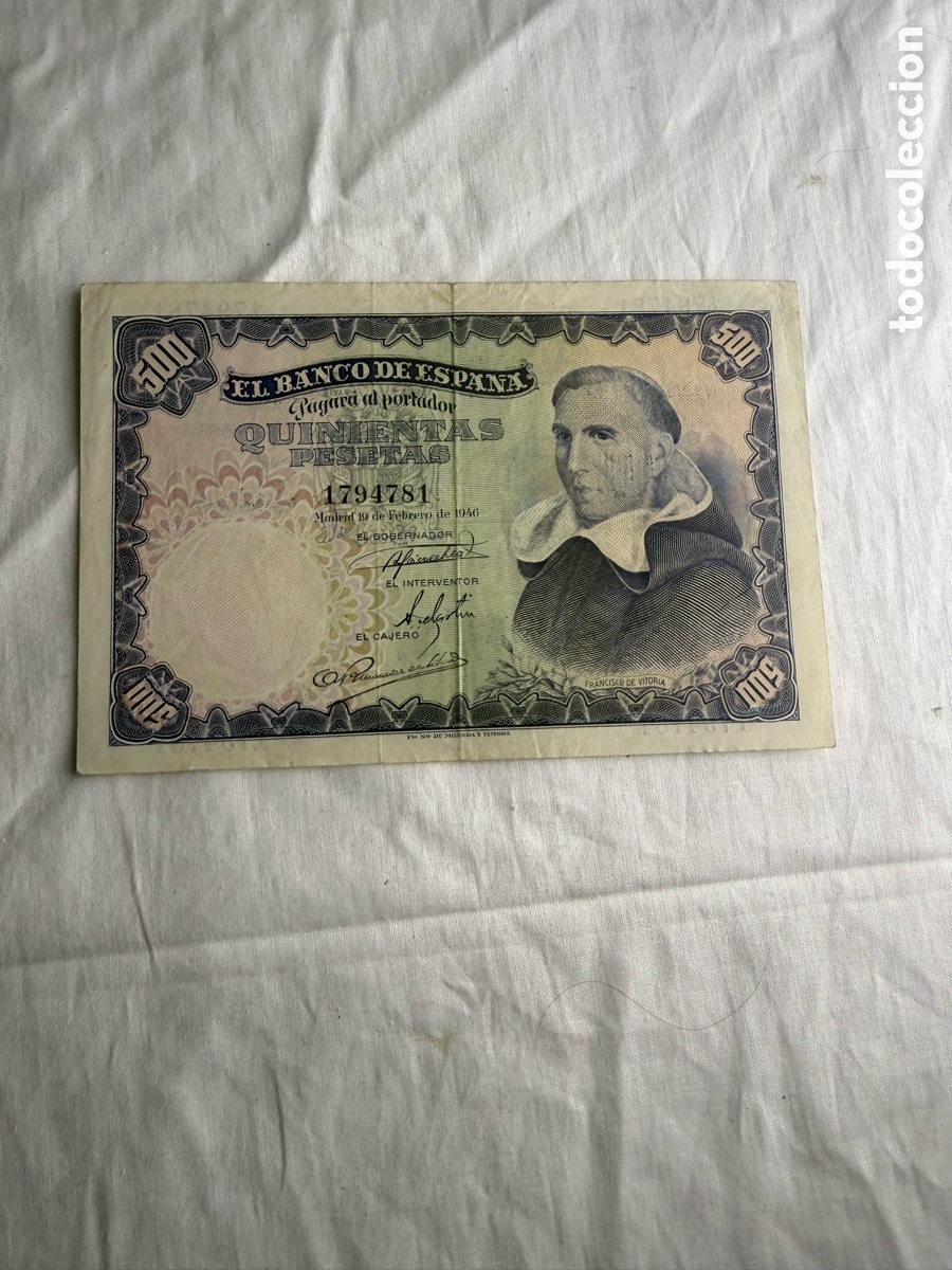 Billetes espa&ntilde;oles: 500 PESETAS BANCO DE ESPA&Ntilde;A 1946 &ndash; FRANCISCO DE VITORIA &ndash; PICK 132a