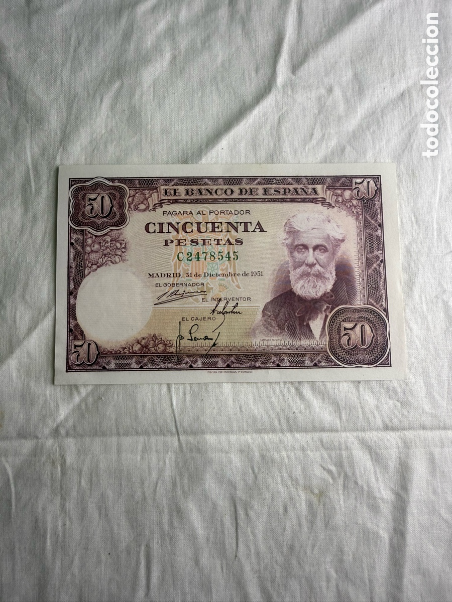Billetes espa&ntilde;oles: 50 PESETAS BANCO DE ESPA&Ntilde;A 1951 &ndash; SANTIAGO RUSI&Ntilde;OL &ndash; SERIE C &ndash; PLANCHA