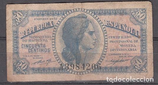 Billetes espa&ntilde;oles: ESPA&Ntilde;A - BILLETE DE 50 CENTIMOS DE 1937