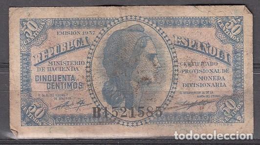 Billetes espa&ntilde;oles: ESPA&Ntilde;A - BILLETE DE 50 CENTIMOS DE 1937