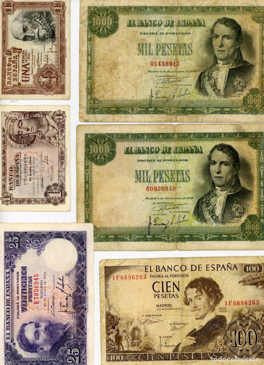 Billetes espa&ntilde;oles: billetes de pesetas espa&ntilde;olas 6 unidades