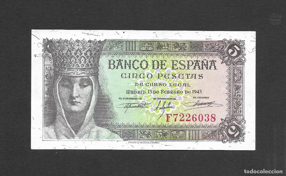 Billetes espa&ntilde;oles: 5 PESETAS 1943 SERIE F S/C