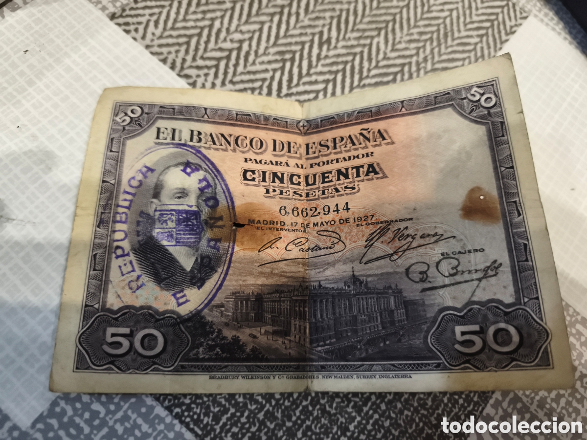 Billetes espa&ntilde;oles: billete de 50 pesetas del Banco de Espa&ntilde;a emitido el 17 de mayo de 1927