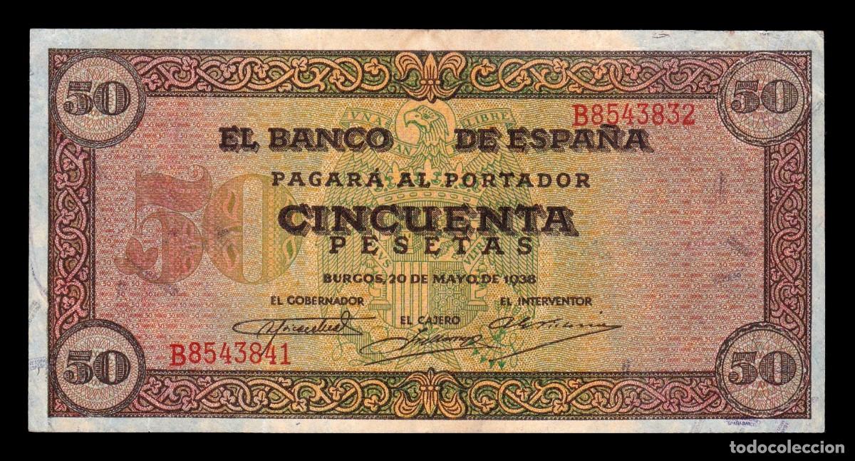 Billetes espa&ntilde;oles: Espa&ntilde;a Error numeraci&oacute;n 50 Pesetas Burgos 1938 Pick 112 Serie B Ebc/+ Xf/+