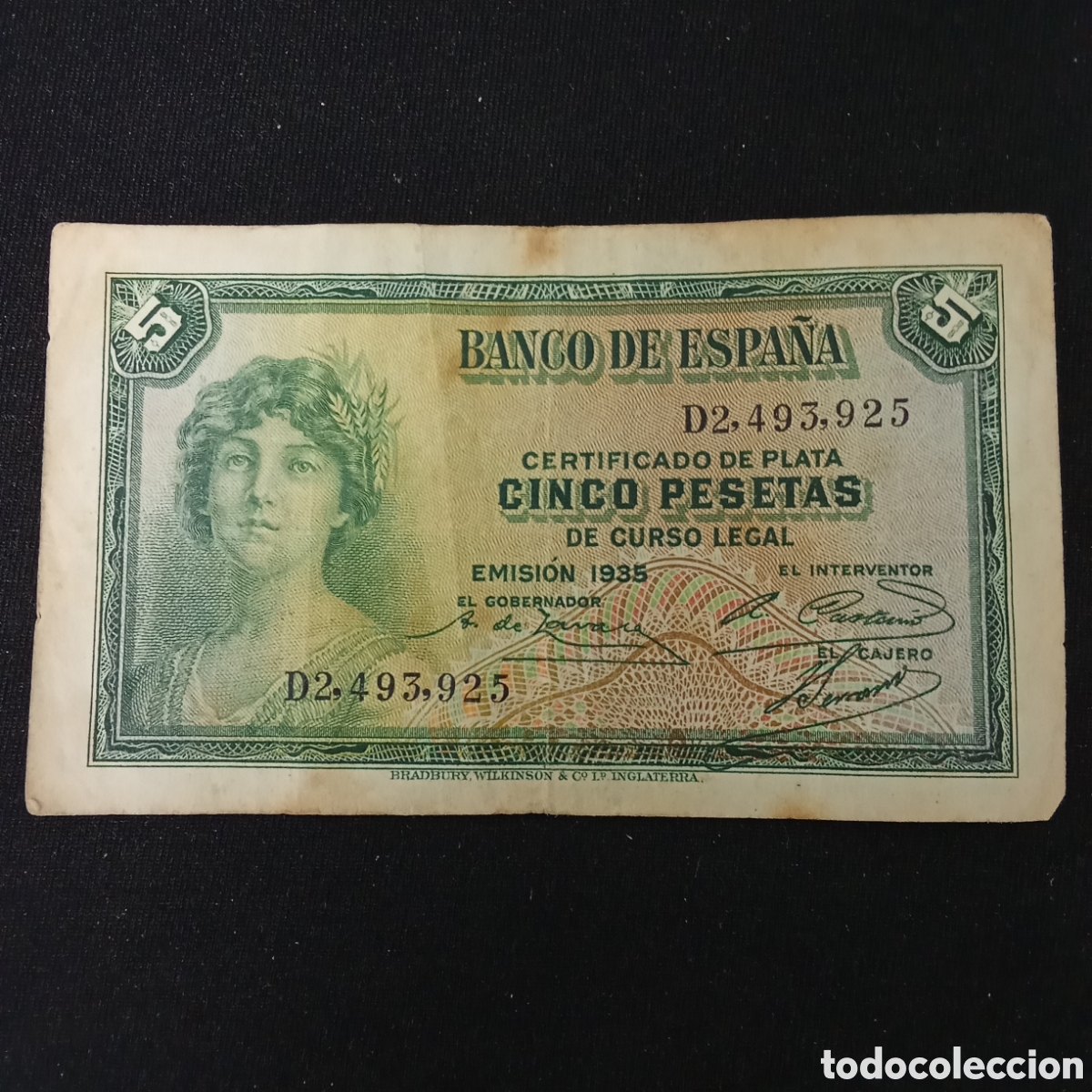 Billetes espa&ntilde;oles: Espa&ntilde;a 5 pesetas A&ntilde;o 1935
