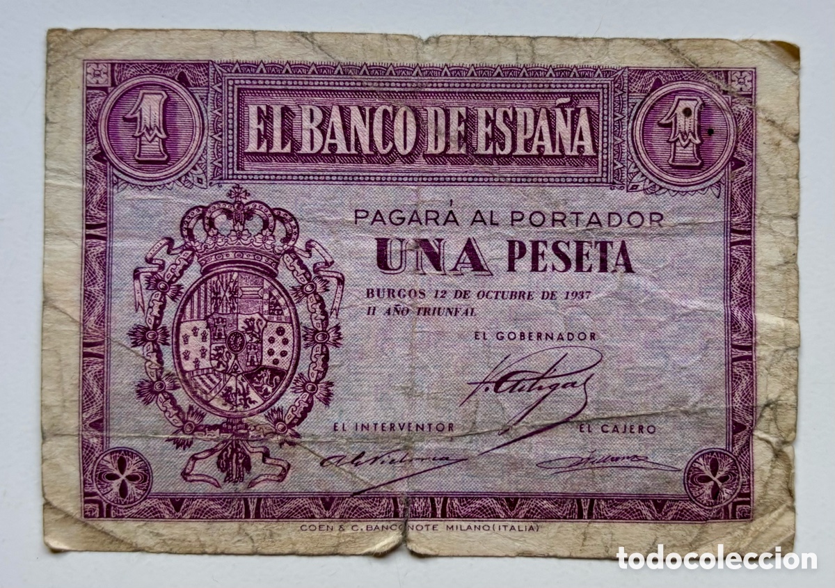 Billetes espa&ntilde;oles: Billete 1 Peseta 1937 Octubre
