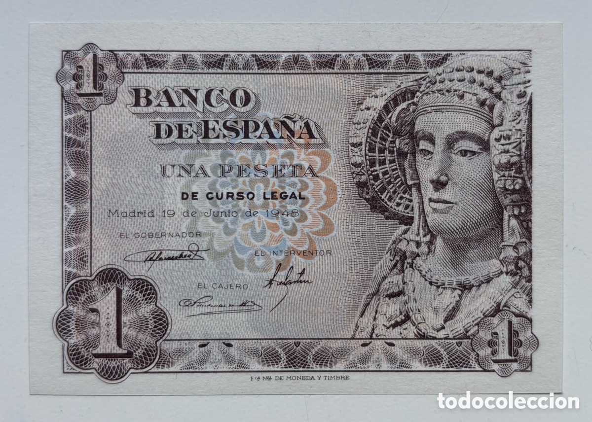Billetes espa&ntilde;oles: Billete 1 Peseta 1948 SC SIN SERIE. Dama de Elche