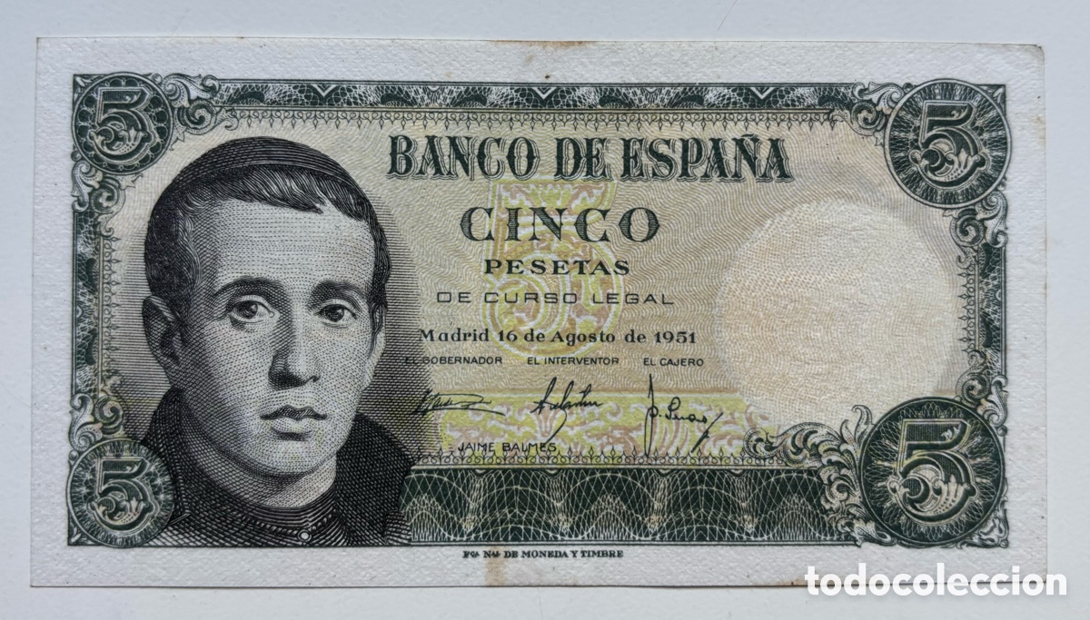 Billetes espa&ntilde;oles: Billete 5 Pesetas 1951 SIN SERIE