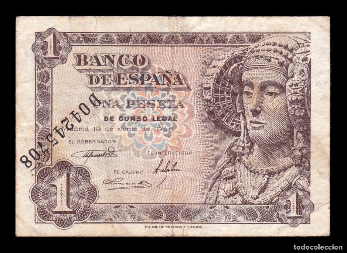 Billetes espa&ntilde;oles: Espa&ntilde;a Error numeraci&oacute;n 1 Peseta Dama de Elche 1948 Pick 135 Serie D Bc/Mbc F/Vf