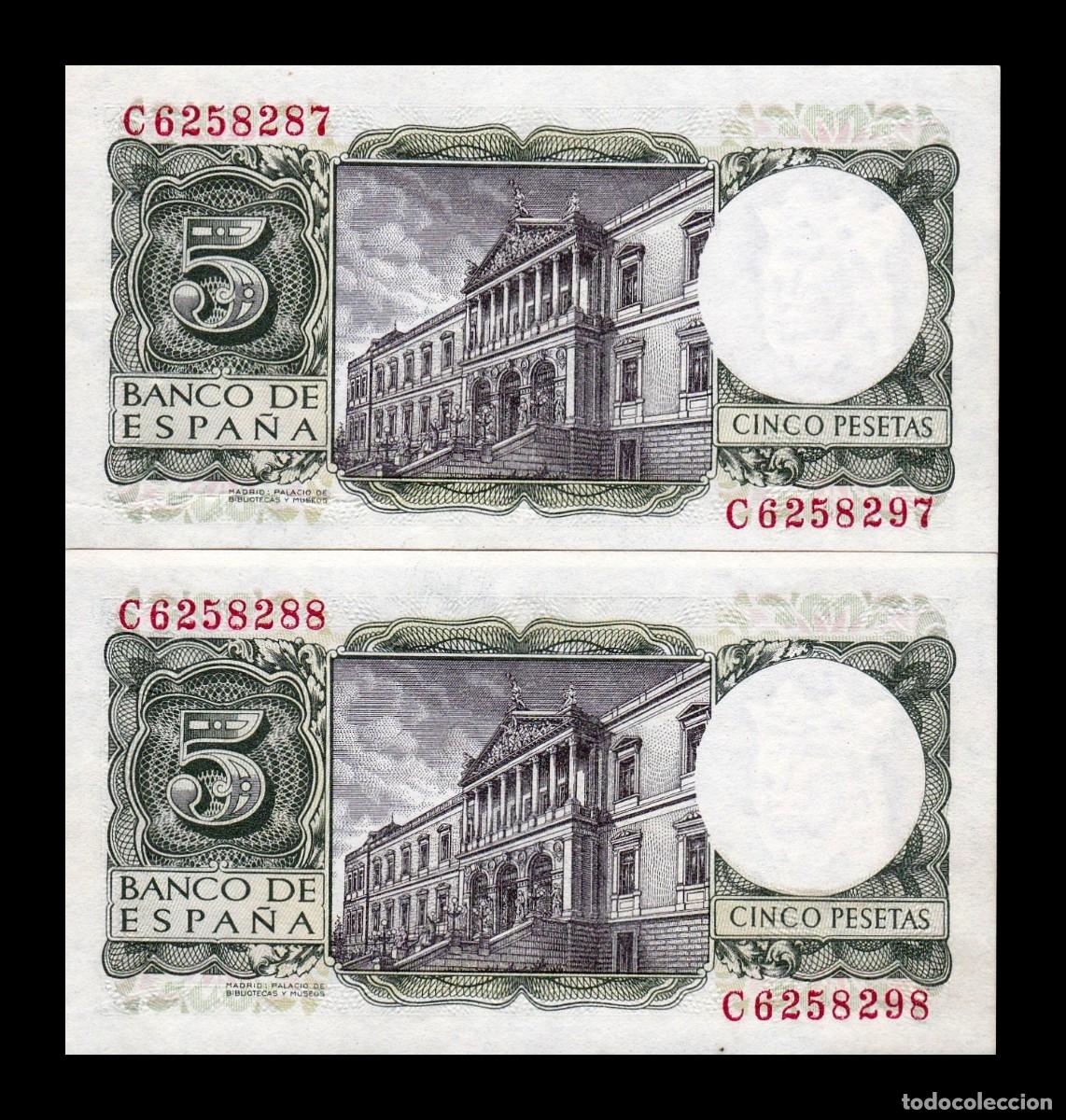 Billetes espa&ntilde;oles: Espa&ntilde;a Pareja Error numeraci&oacute;n 5 Pesetas Alfonso X 1954 Pick 146 Serie C Sc Unc