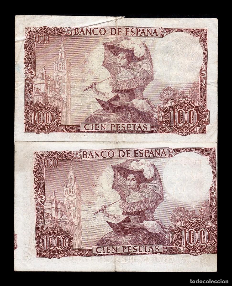 Billetes espa&ntilde;oles: Espa&ntilde;a Pareja Error Fuelle Desplazado 100 Pesetas Becquer 1965 Pick 150 Mbc Vf