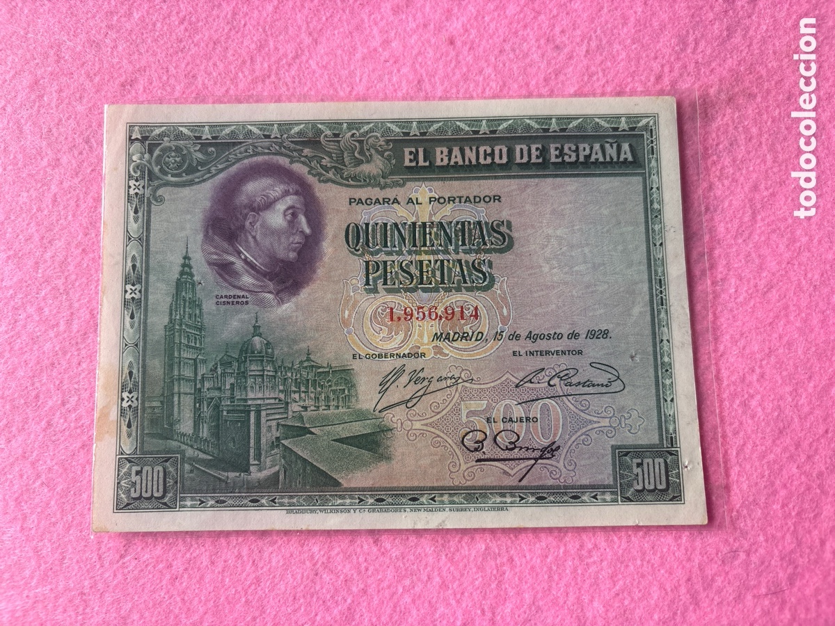 Billetes espa&ntilde;oles: Billete 500 pesetas de 1928, Cardenal Cisneros (A5)