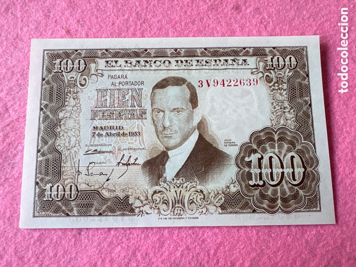 Billetes espa&ntilde;oles: Billete 100 pesetas 1953 SC Plancha Romero de Torres (A5)