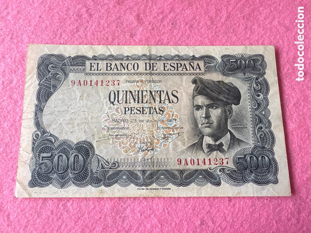 Billetes espa&ntilde;oles: Billete 500 pesetas 1971, serie 9A Verdaguer (A5)