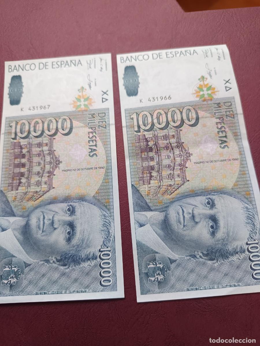 Billetes espa&ntilde;oles: Billete correlativos 10000 pesetas 1992 sin circular uno con dobles