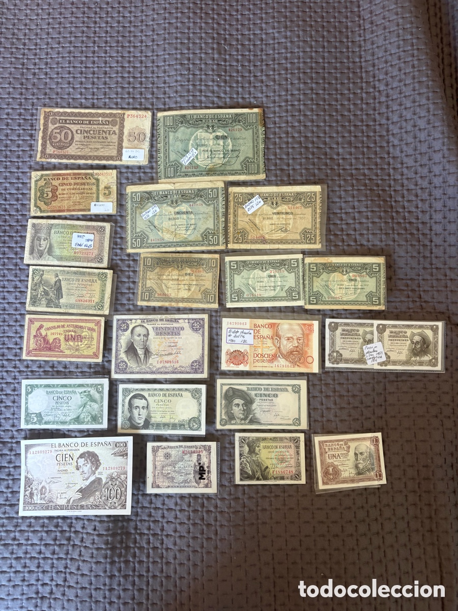 Billetes espa&ntilde;oles: Lote de billetes espa&ntilde;oles
