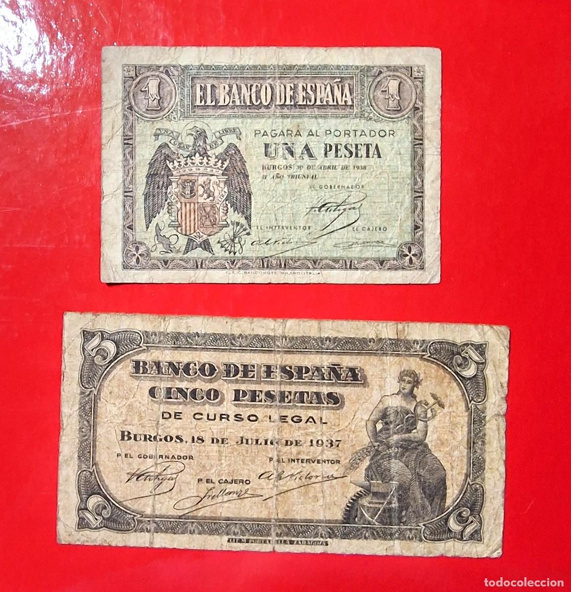 Billetes espa&ntilde;oles: SIN SERIE Y SERIE A LOTE 2 BILLETES |SOLO ACEPTO PAYPAL| BILLETE 1 5 PESETAS 1937 1938 LEE