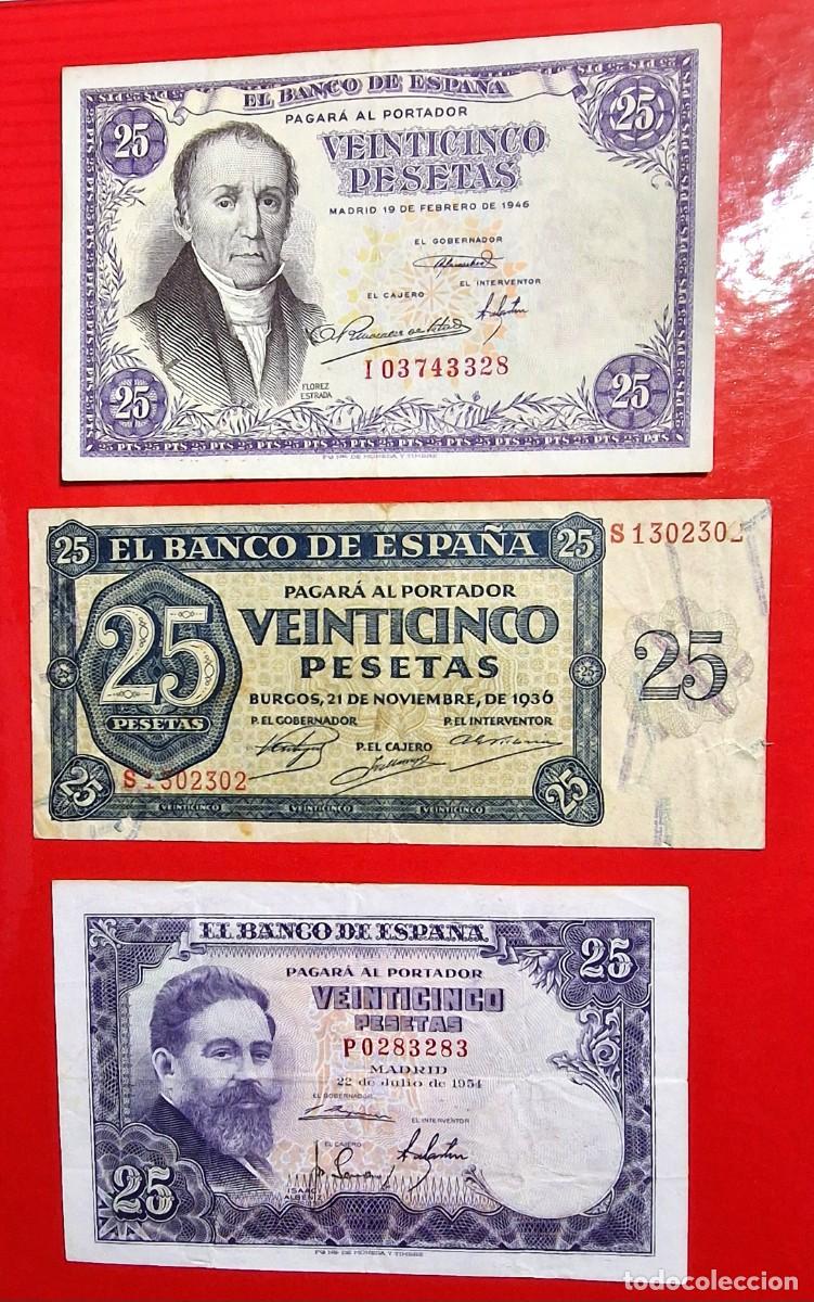 Billetes espa&ntilde;oles: LOTE 3 BILLETES VARIOS SERIE P y S RARO |SOLO ACEPTO PAYPAL| BILLETE 25 PESETAS 1936 1946 1954 LEE