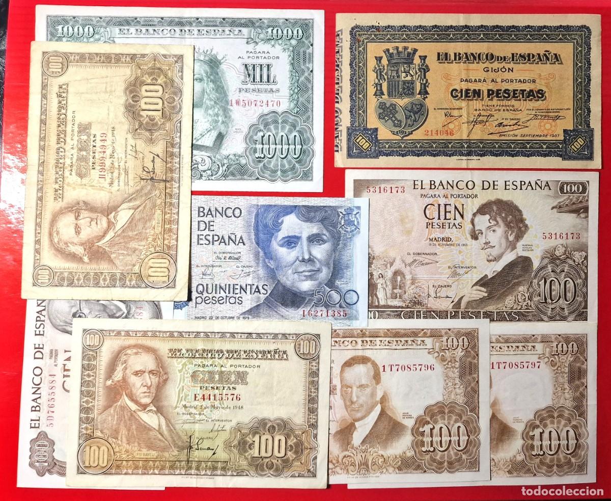 Billetes espa&ntilde;oles: LOTE 9 BILLETES VARIOS RAROS |SOLO ACEPTO PAYPAL| BILLETE 100 500 1000 PESETAS 1937 a 1979 LEER DESC