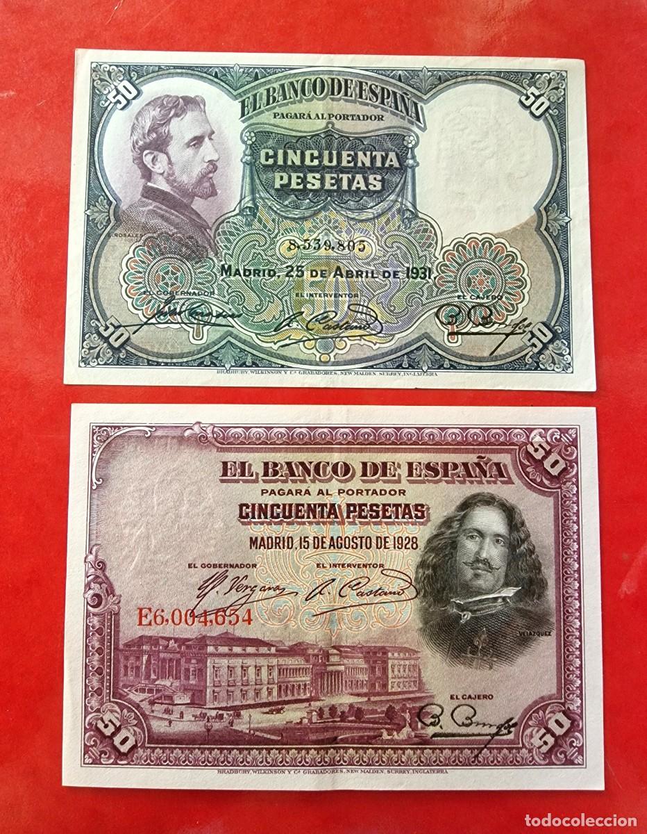 Billetes espa&ntilde;oles: LOTE 2 BILLETES EBC+ PRECIOSOS |SOLO ACEPTO PAYPAL| BILLETE 50 PESETAS 1928 1931 LEER DESCRIPCION