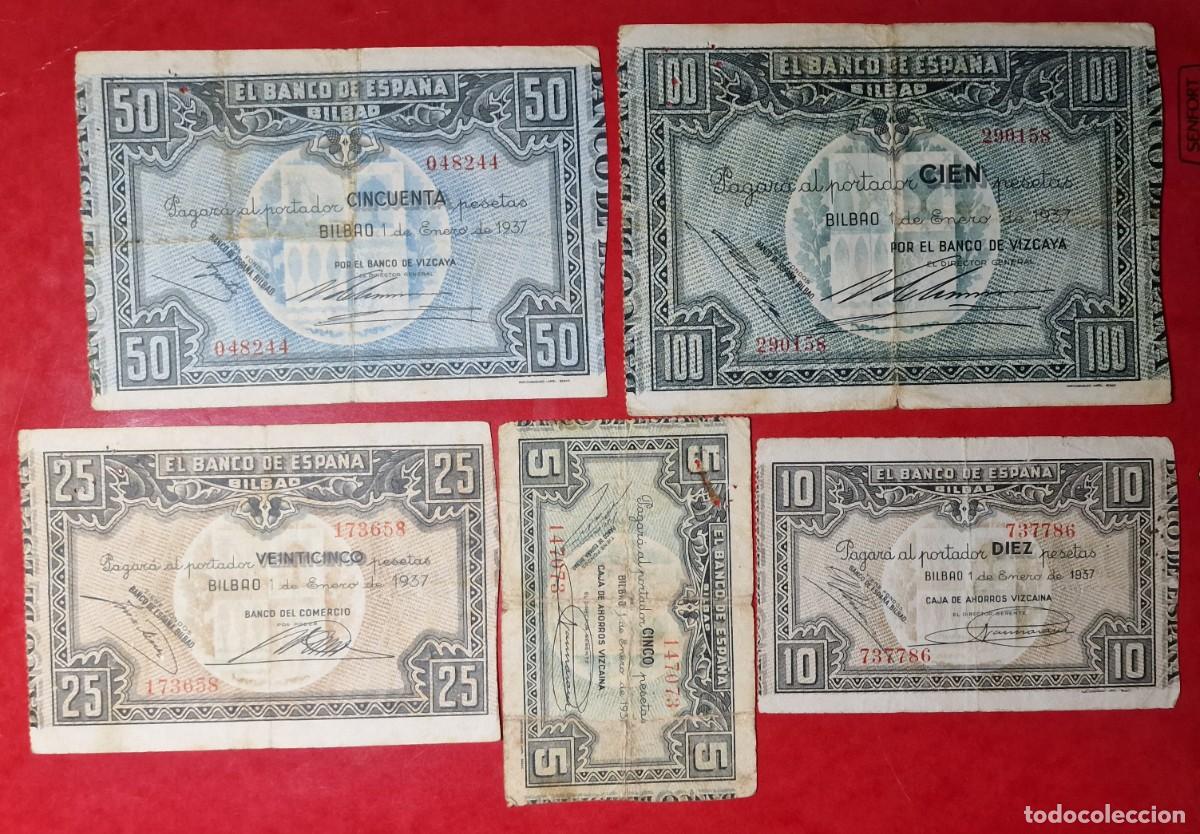 Billetes espa&ntilde;oles: LOTE 5 BILLETES BILBAO |SOLO ACEPTO PAYPAL| BILLETE 5 10 25 50 100 PESETAS 1937 EUSKADI LEER DESCRIP