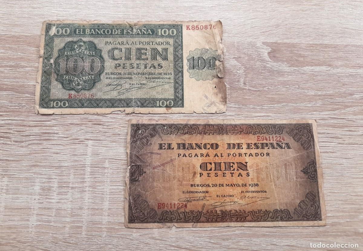 Billetes espa&ntilde;oles: 2 billetes de 100 Pesetas 1936 y 38, Burgos