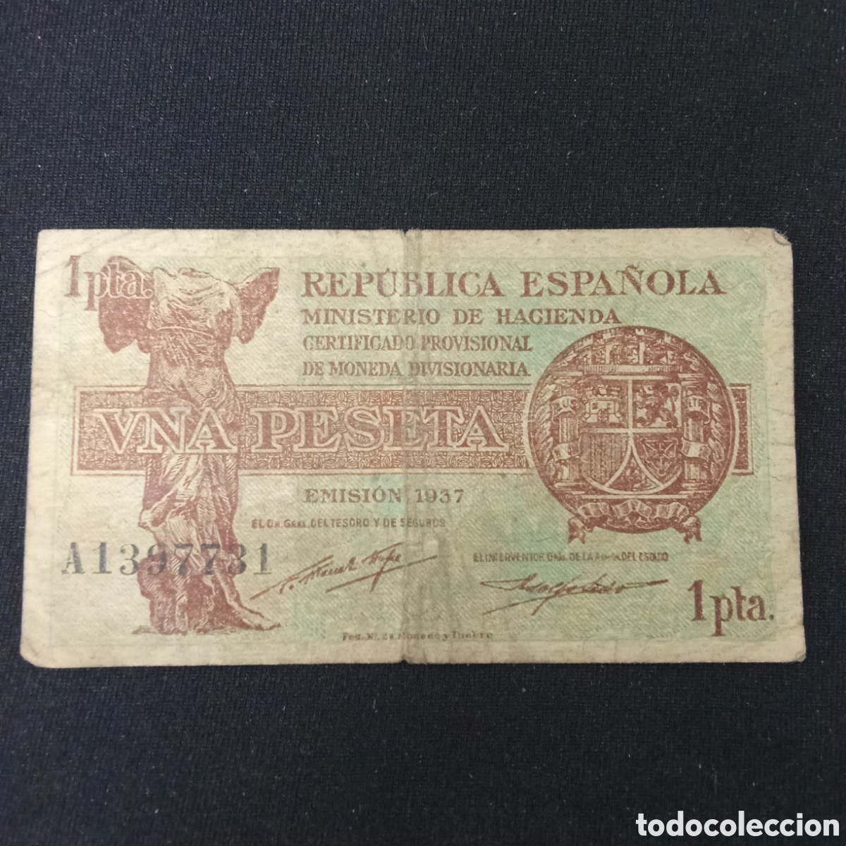 Billetes espa&ntilde;oles: Espa&ntilde;a 1 peseta a&ntilde;o 1937