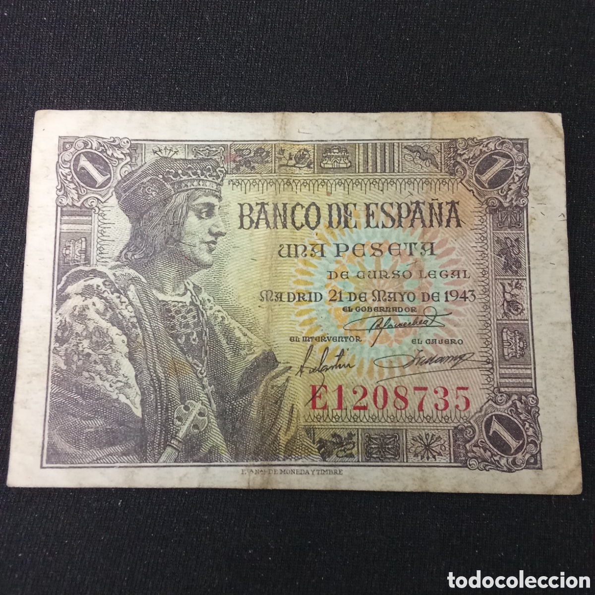 Billetes espa&ntilde;oles: Espa&ntilde;a 1 peseta a&ntilde;o 1943