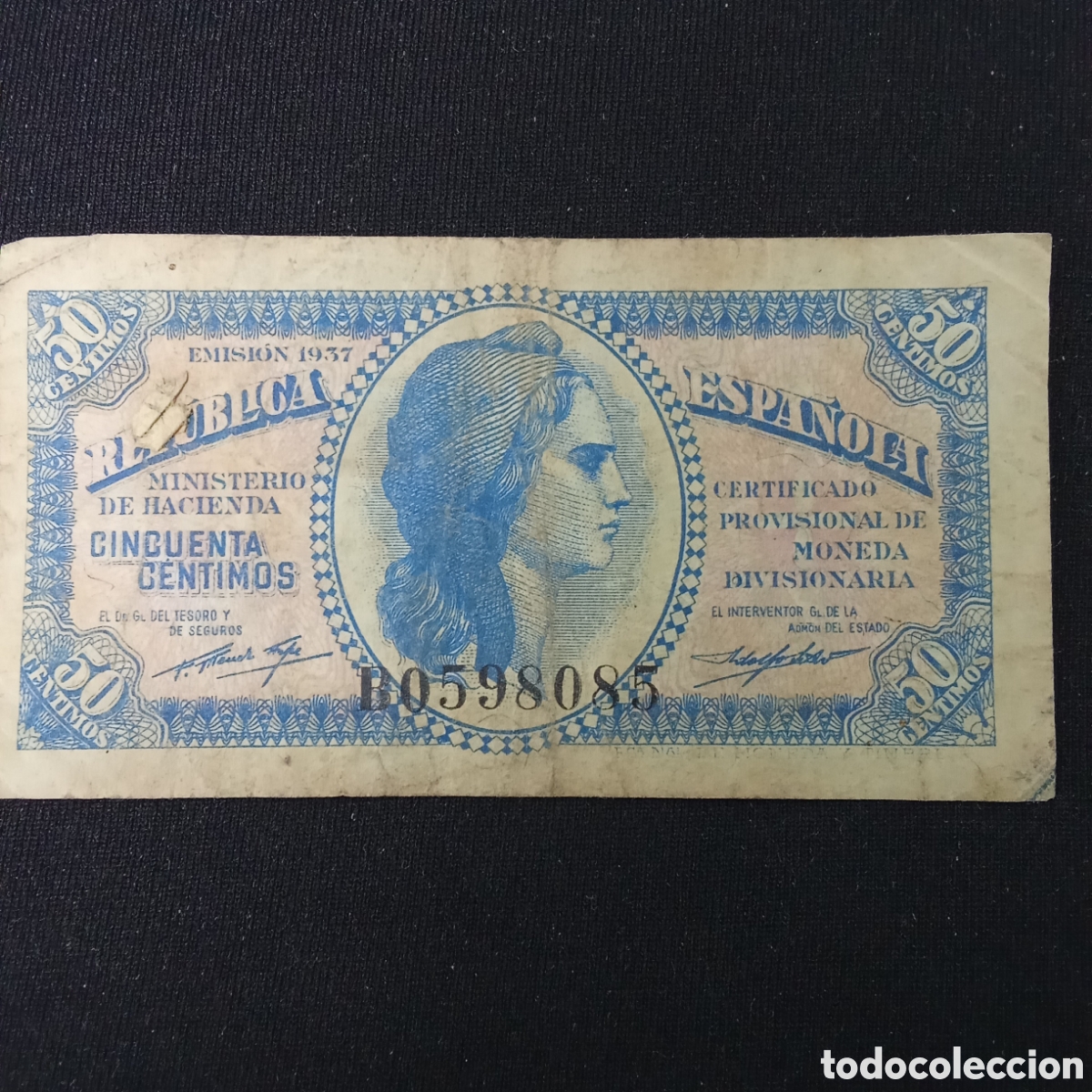 Billetes espa&ntilde;oles: Espa&ntilde;a 50 c&eacute;ntimos a&ntilde;o 1937