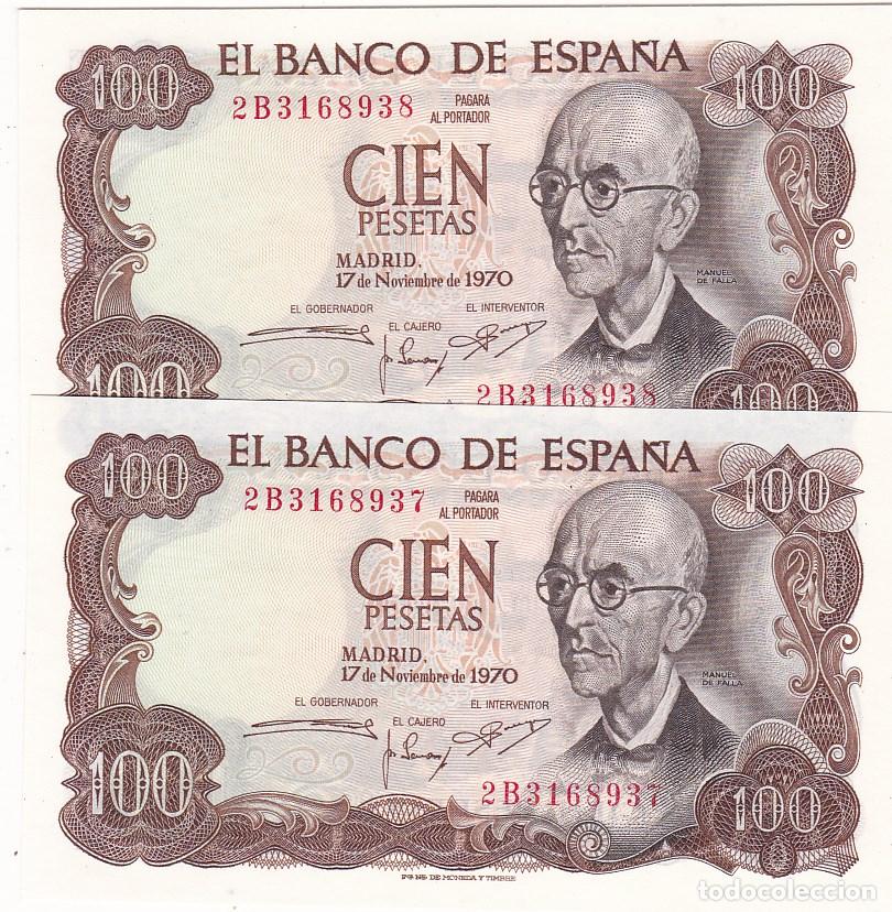 Billetes espa&ntilde;oles: AA23-Lote 2 Billetes FALLA 100 Ptas. Numeraci&oacute;n Consecutiva . SIN CIRCULAR