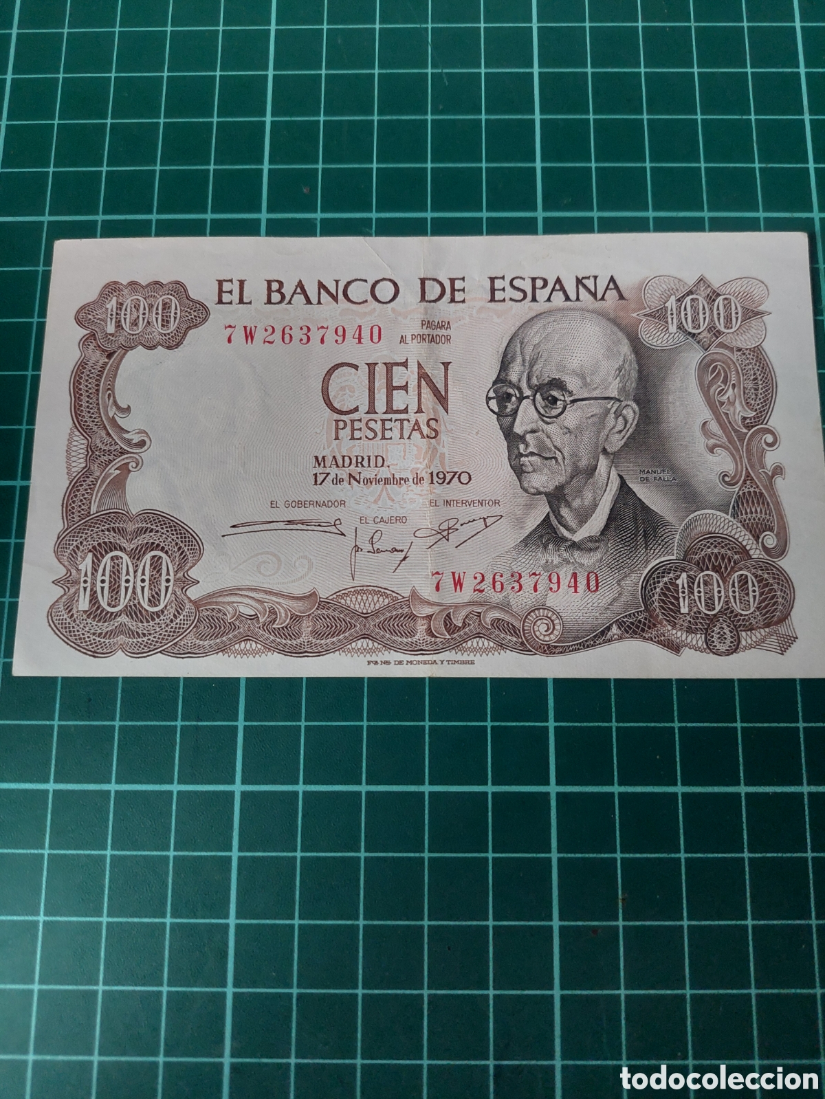 Billetes espa&ntilde;oles: 7W 2637949 CIEN PESETAS FALLA 17 NOVIEMBRE 1970 BANCO ESPA&Ntilde;A