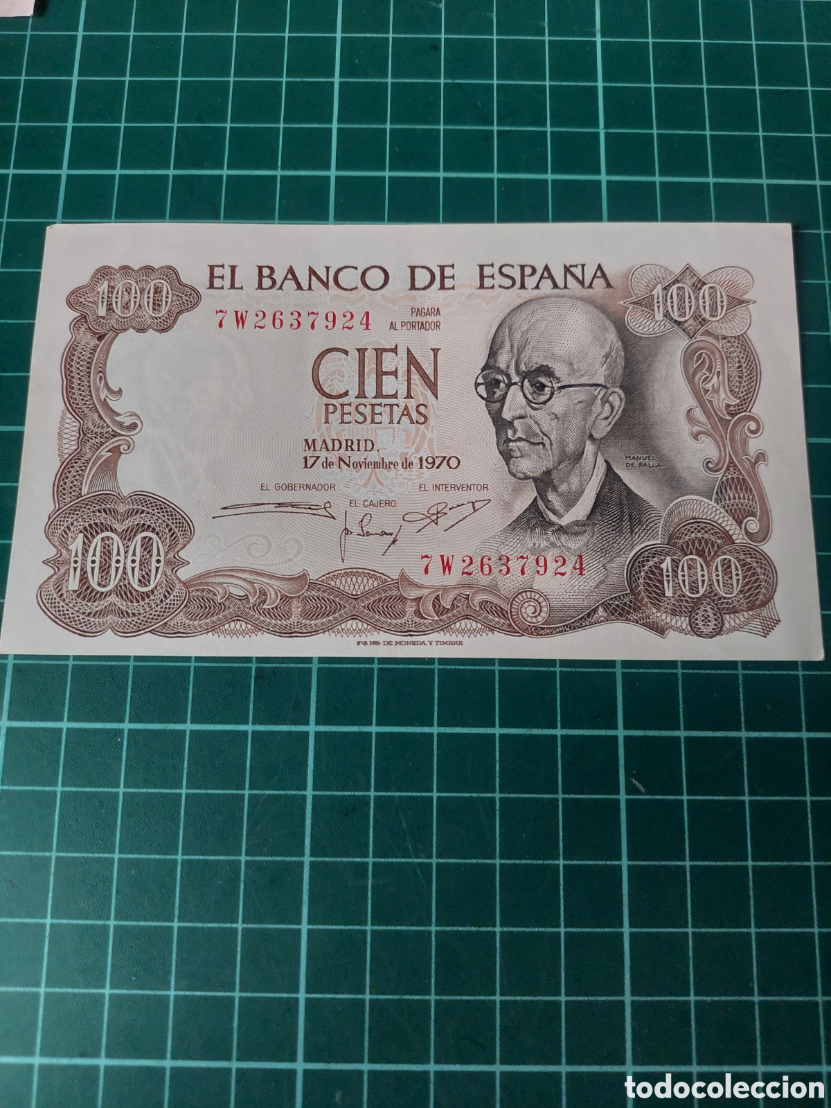 Billetes espa&ntilde;oles: 7 W 2637924 100 PESETAS 17 NOVIEMBRE 1970 FALLA BANCO ESPA&Ntilde;A