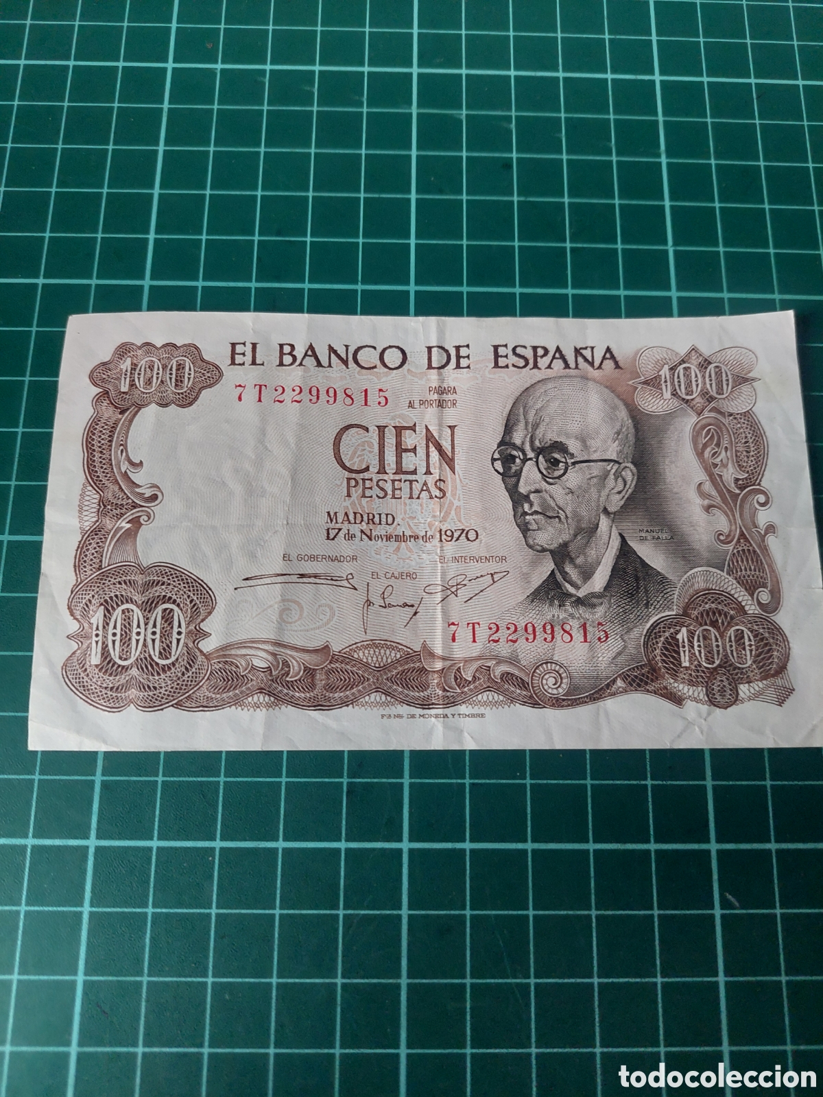 Billetes espa&ntilde;oles: SERIE 7 T 2299815 100 PESETAS FALLA 17 NOVIEMBRE 1970 BANCO ESPA&Ntilde;A