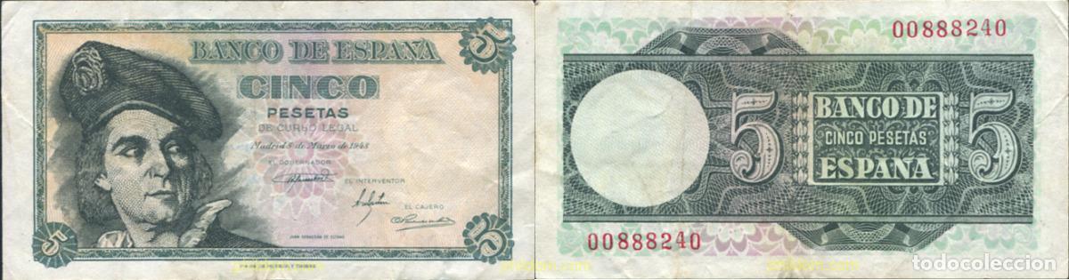 Billetes espa&ntilde;oles: 8474 ESPA&Ntilde;A 1948 5 PESETAS 1948 - MADRID SN M
