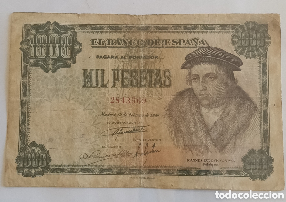 Billetes espa&ntilde;oles: Escaso. 1000 Pesetas 1946 - Foto 1