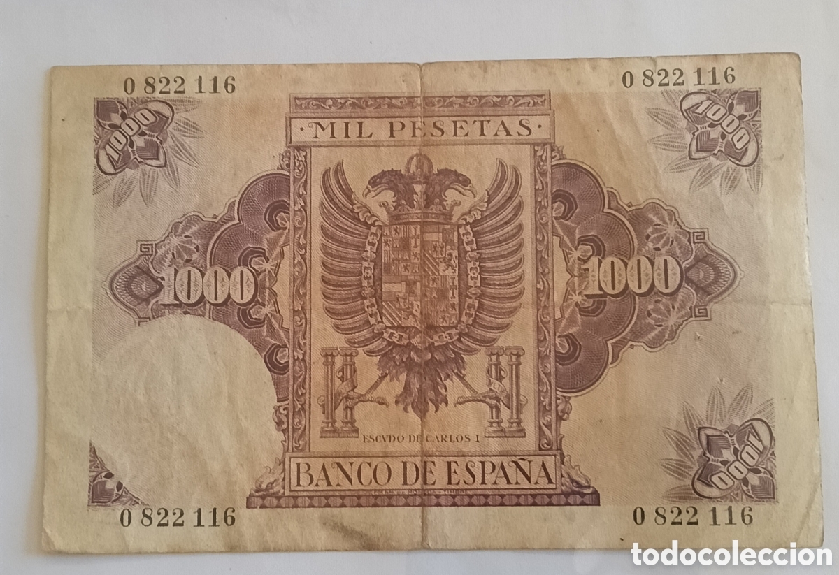 Billetes espa&ntilde;oles: Escaso. 1000 Pesetas 1940. - Foto 2