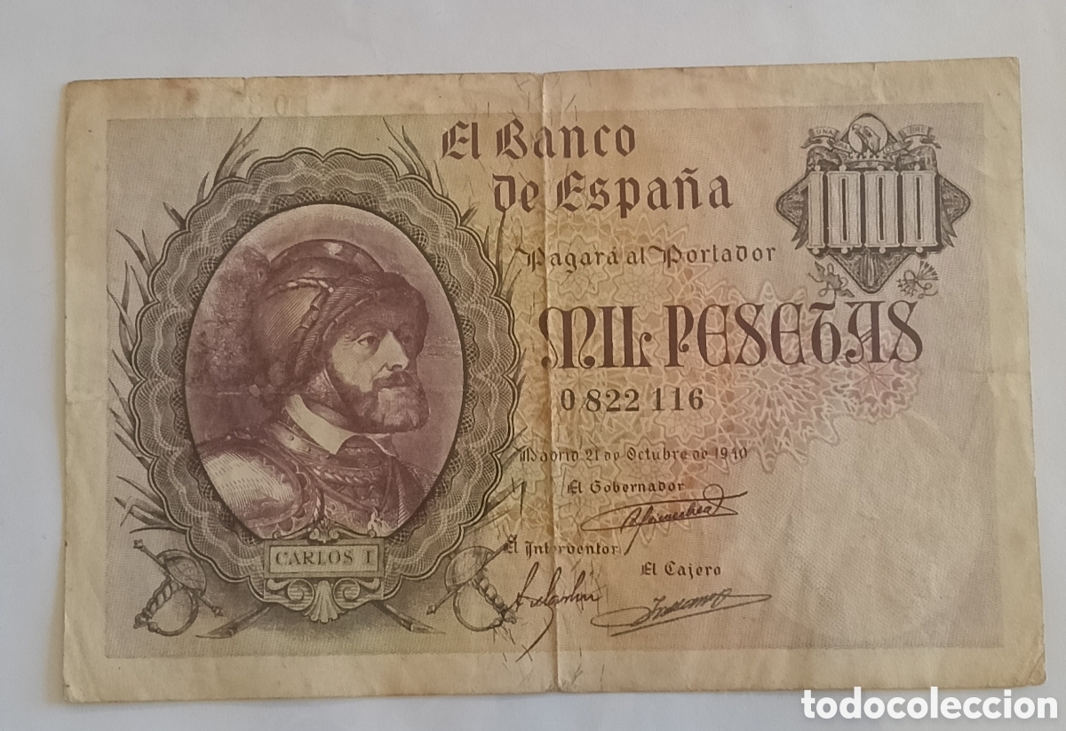 Billetes espa&ntilde;oles: Escaso. 1000 Pesetas 1940.