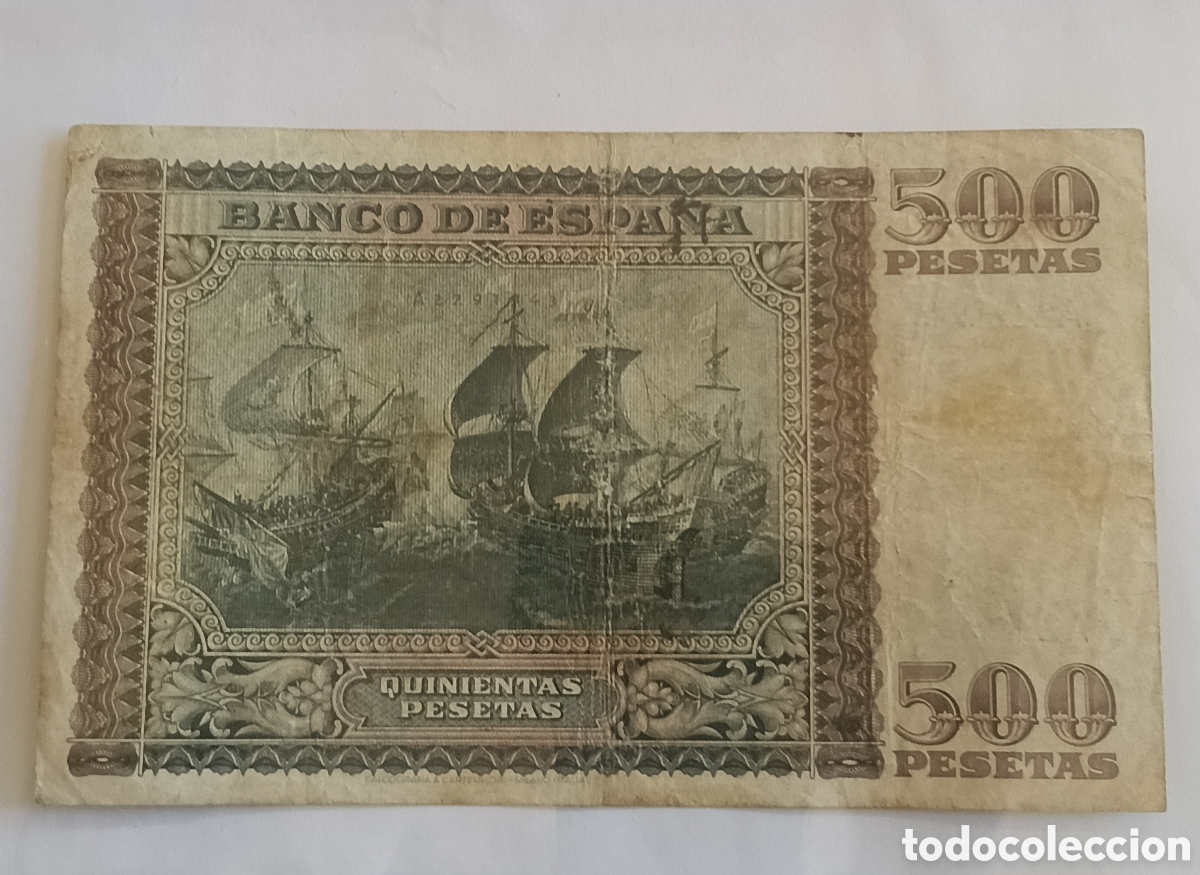 Billetes espa&ntilde;oles: Escaso. 500 Pesetas 1940. - Foto 2