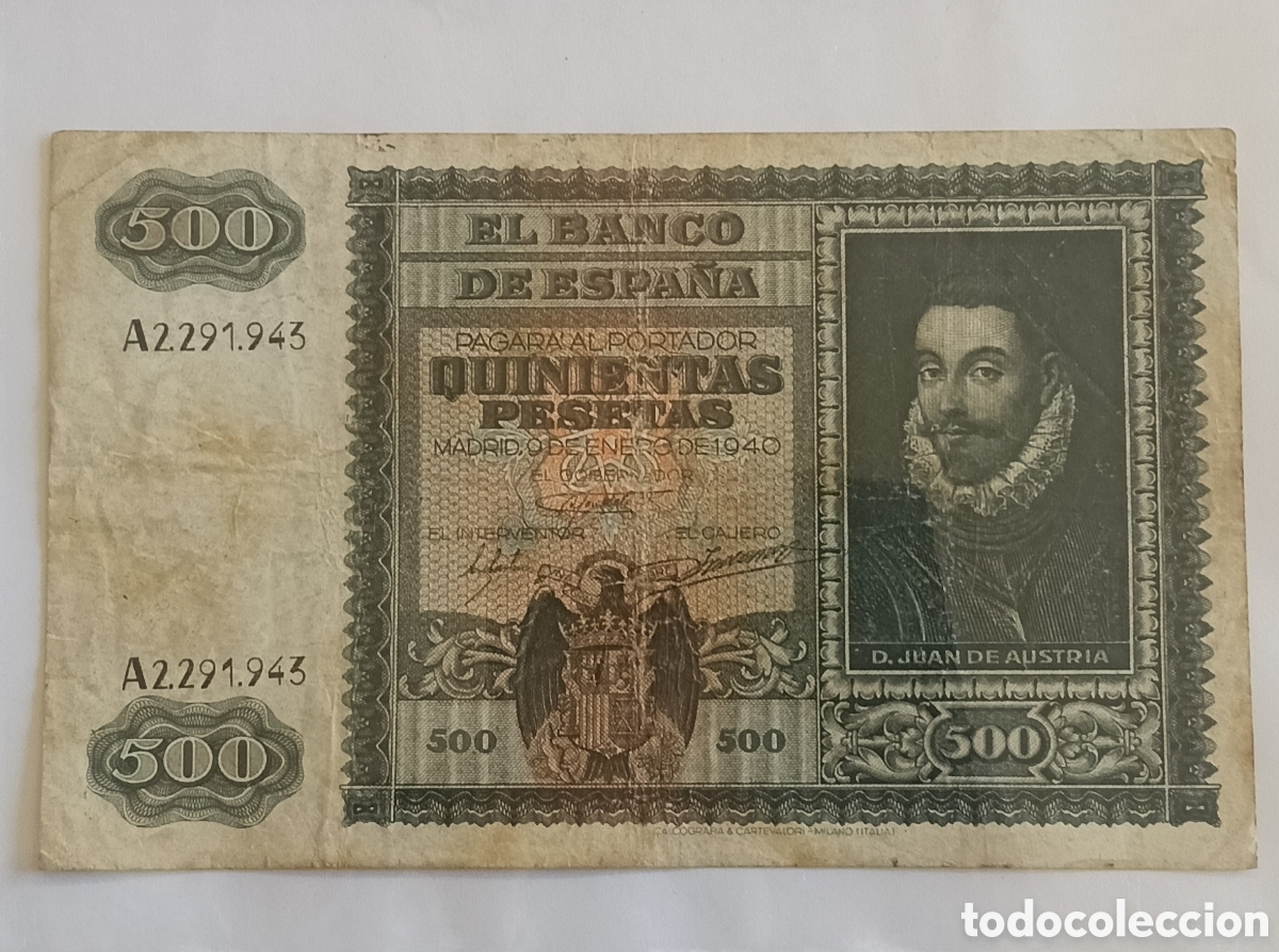 Billetes espa&ntilde;oles: Escaso. 500 Pesetas 1940.