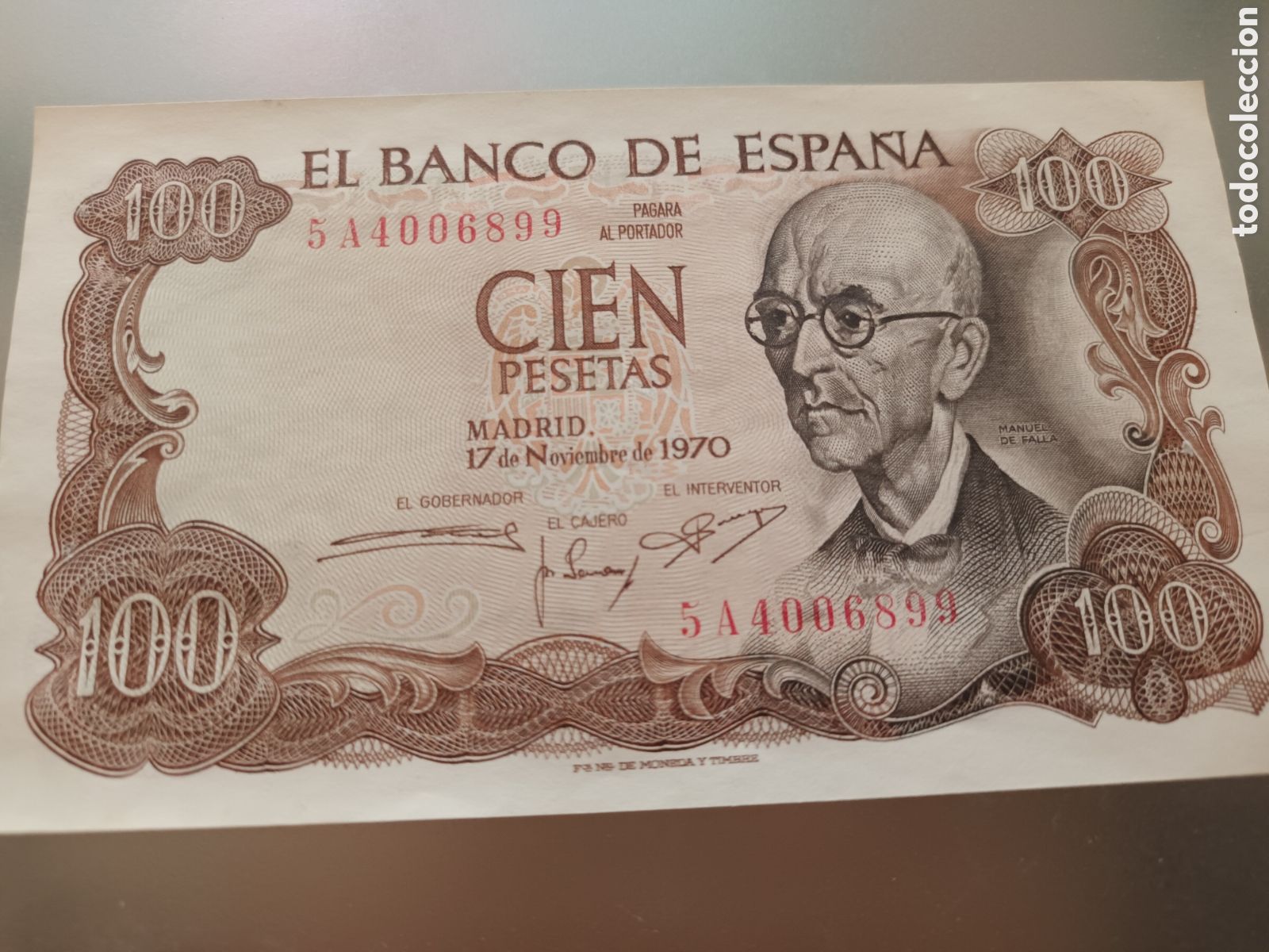 Billetes espa&ntilde;oles: BILLETE DE 100 PESETAS DE 17 DE NOVIEMBRE DE 1970 SIN CIRCULAR MANUEL DE FALLA