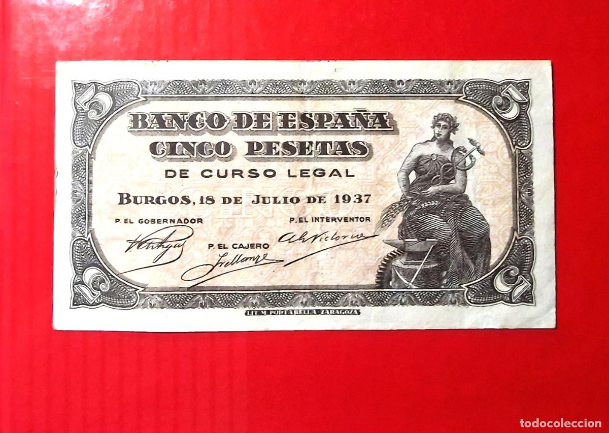 Billetes espa&ntilde;oles: SIN SERIE * PORTABELLA EXCELENTE EJEMPL |SOLO ACEPTO PAYPAL| BILLETE 5 PESETAS 1937 LEER DESCRIPCION