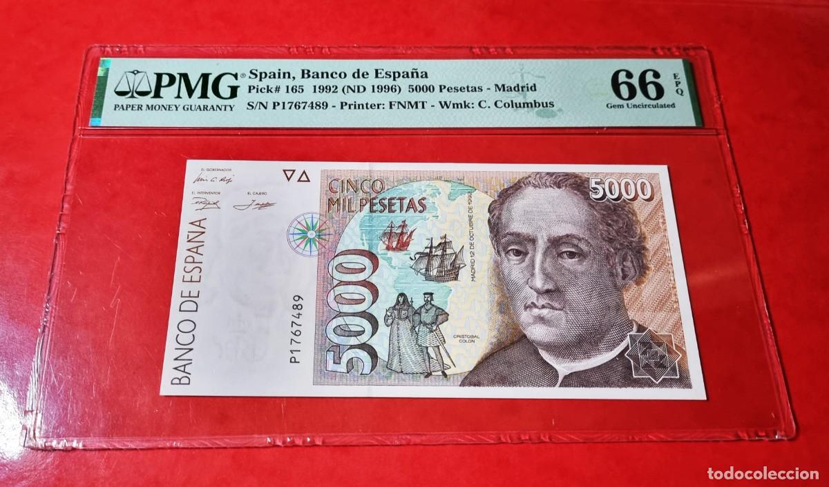 Billetes espa&ntilde;oles: PRECIOSO EJEMPLAR PMG 66 EPQ ! |SOLO ACEPTO PAYPAL| BILLETE 5000 PESETAS 1992 LEER DESCRIPCION