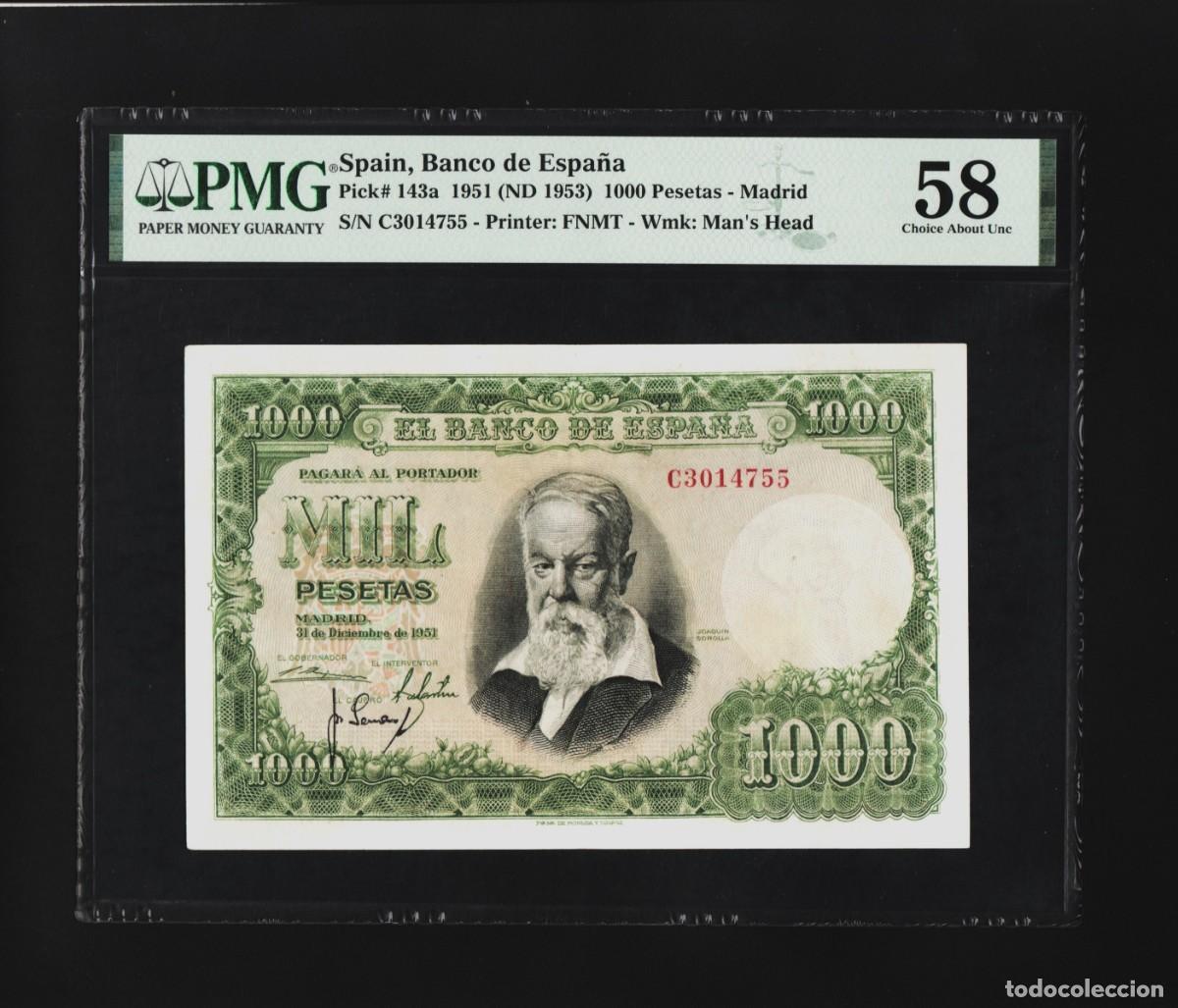 Billetes espa&ntilde;oles: PRECIOSO SOROLLA PMG 58 |SOLO ACEPTO PAYPAL| BILLETE 1000 PESETAS 1951 LEER DESCRIPCION