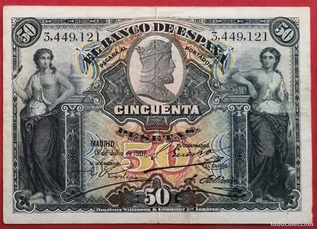 Billetes espa&ntilde;oles: CL&Aacute;SICO ALEGOR&Iacute;AS PRECIOSO EBC-/EBC |SOLO ACEPTO PAYPAL| BILLETE 50 PESETAS 1907 LEER DESCRIPCION