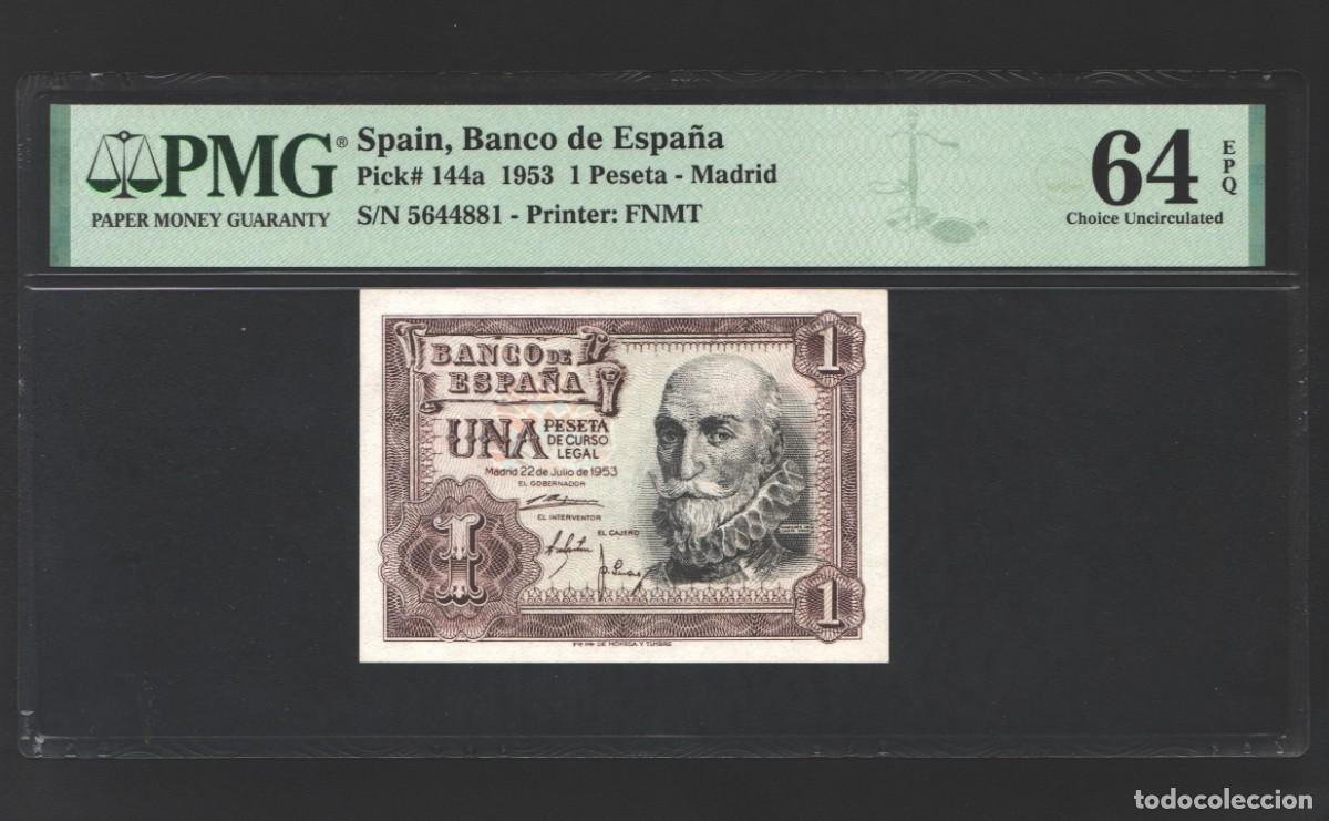 Billetes espa&ntilde;oles: SIN SERIE * ESTADO ESPA&Ntilde;OL PMG 64 EPQ |SOLO ACEPTO PAYPAL| BILLETE 1 PESETA 1953 LEER DESCRIPCION